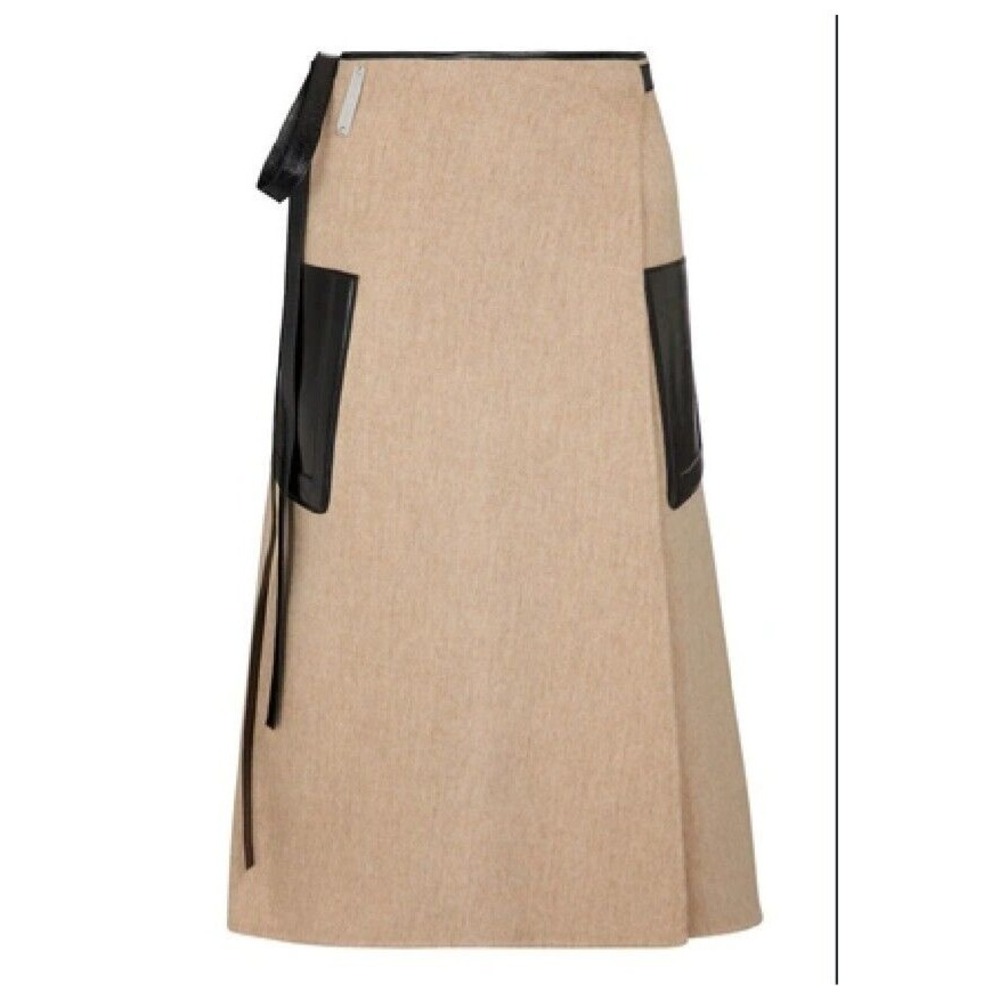 PETER DO Double-face Wool Belted Wrap Midi Skirt Leather Trim Light Camel 38 6